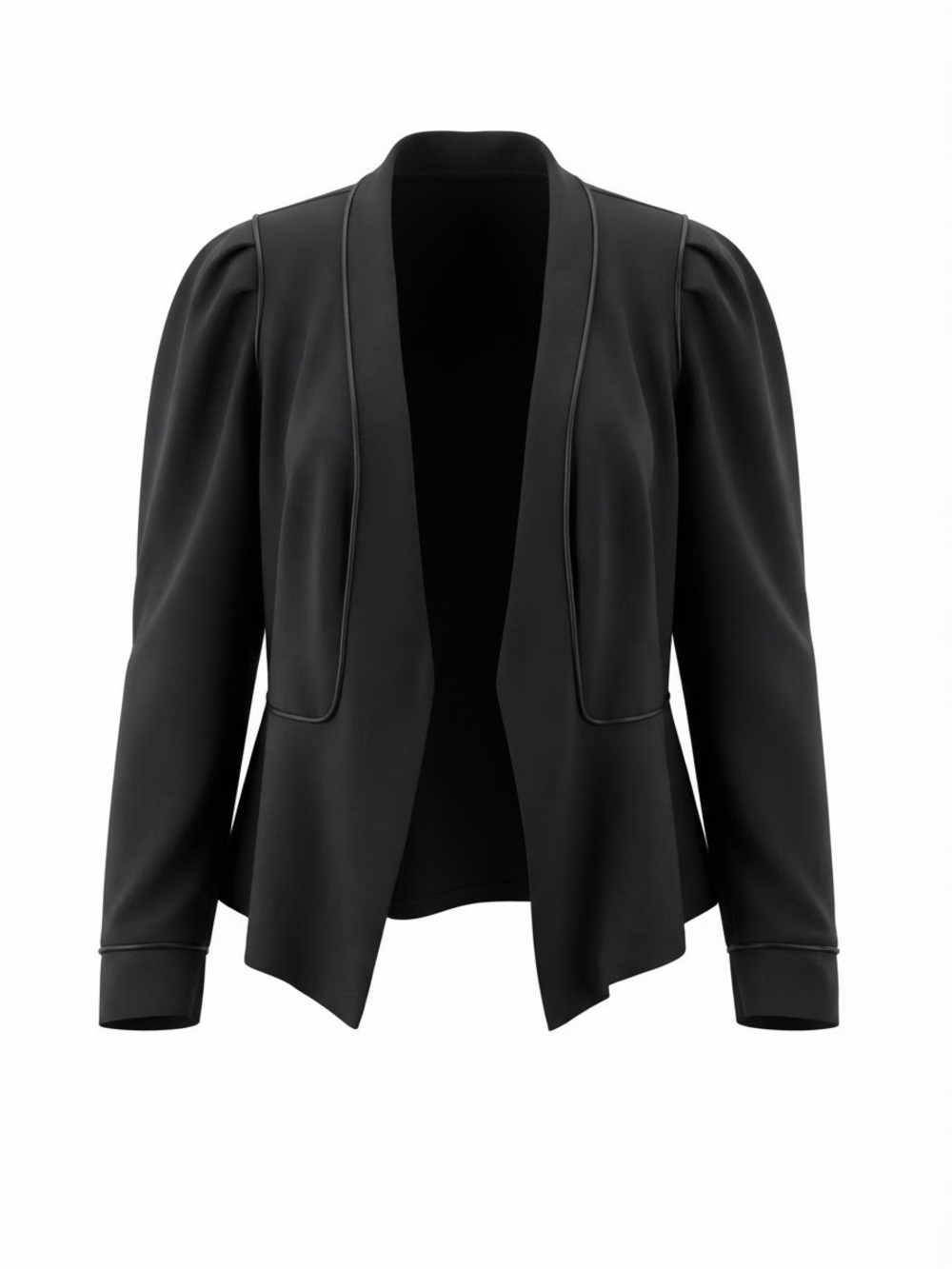 City Chic Black Open-Front Puff Sleeve Blazer